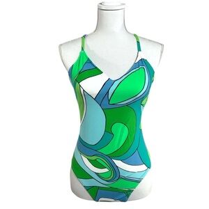 Aerie One Piece Full Coverage Abstract Swimsuit